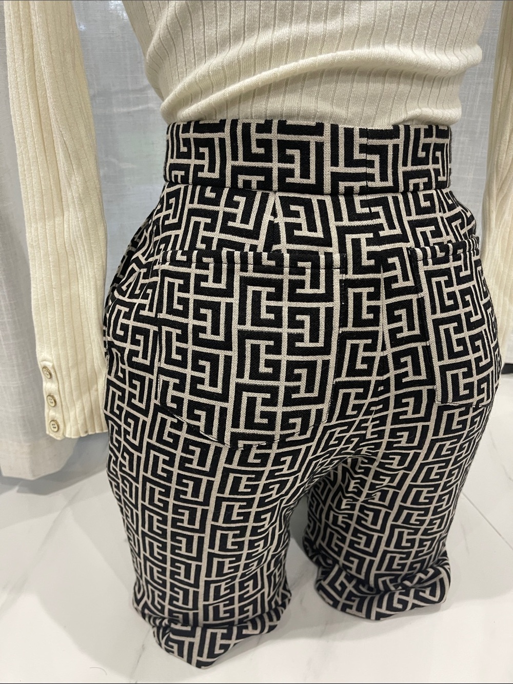 Balmain Black & White Monogram Geometric Chinos - Picture 7 of 17